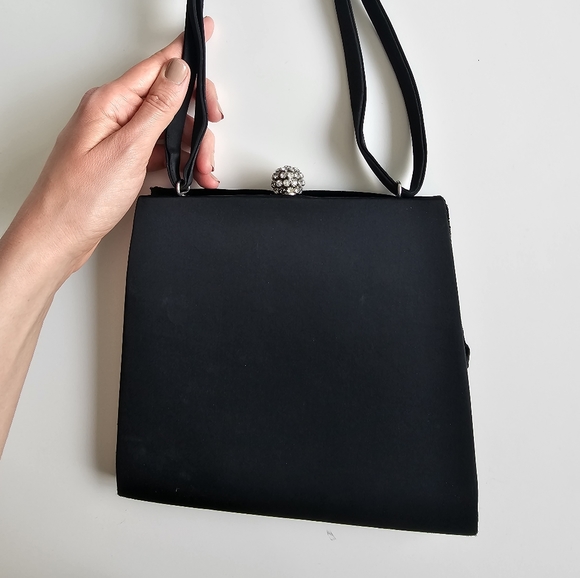 Elegant Vintage Handmade Spanish Retro Black Satin and Velvet Handbag - Picture 3 of 6